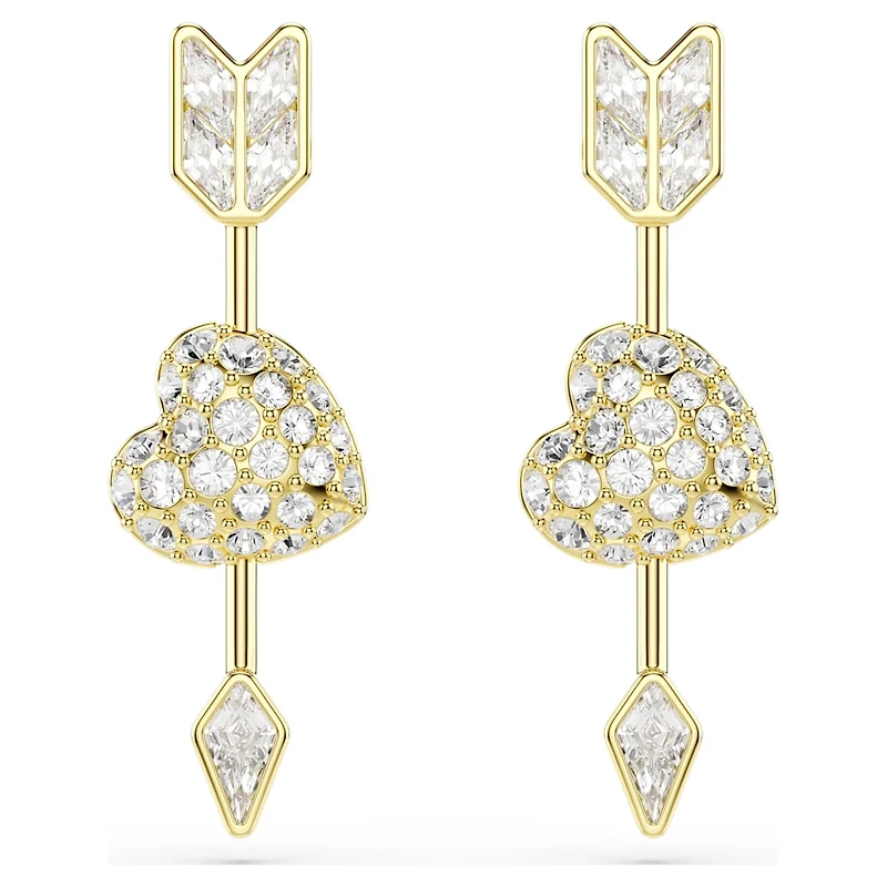 Idyllia drop earrings, Mixed cuts, Heart with arrow, White