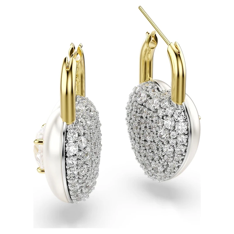 Idyllia drop earrings, Mixed cuts, Heart, White, Gold-tone plated by SWAROVSKI