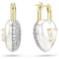Idyllia drop earrings, Mixed cuts, Heart, White, Gold-tone plated by SWAROVSKI