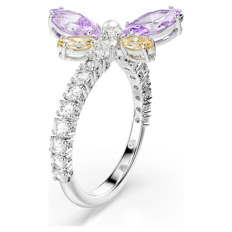 Ariana Grande x Swarovski motif ring, Mixed cuts, Dragonfly, Multicoloured, Rhodium plated by SWAROVSKI