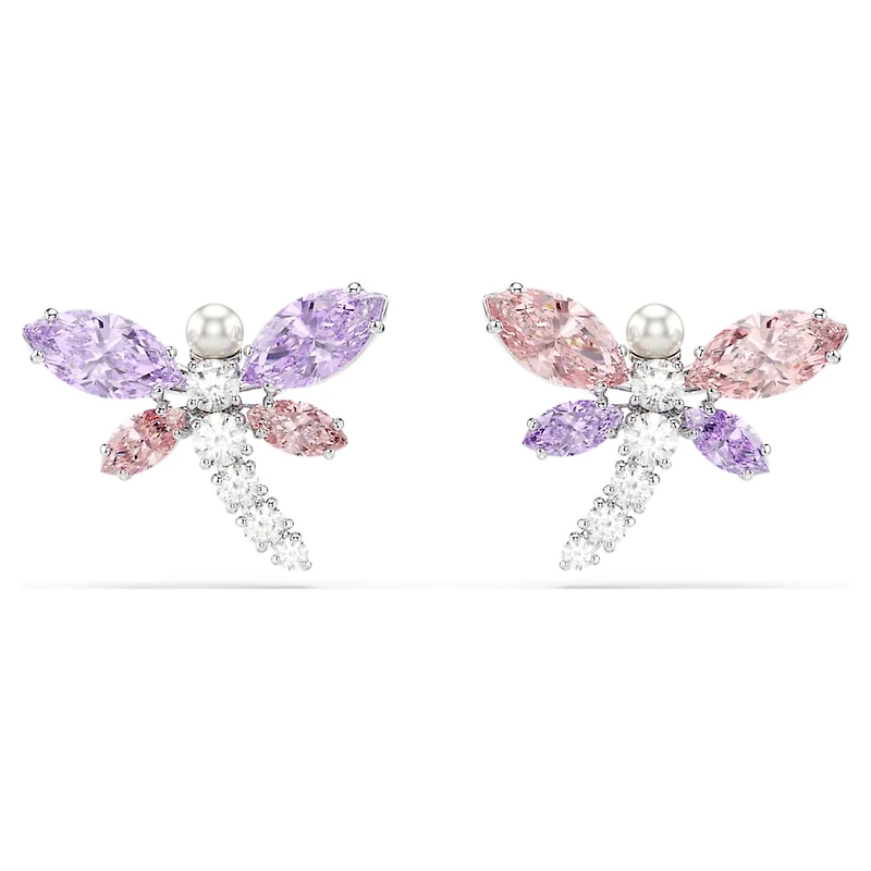 Ariana Grande x Swarovski stud earrings, Mixed cuts, Dragonfly, Multicoloured, Rhodium plated by SWAROVSKI
