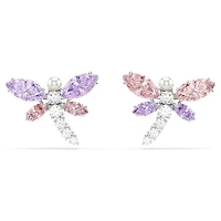 Ariana Grande x Swarovski stud earrings, Mixed cuts, Dragonfly, Multicoloured, Rhodium plated by SWAROVSKI