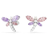 Ariana Grande x Swarovski stud earrings, Mixed cuts, Dragonfly, Multicoloured, Rhodium plated by SWAROVSKI