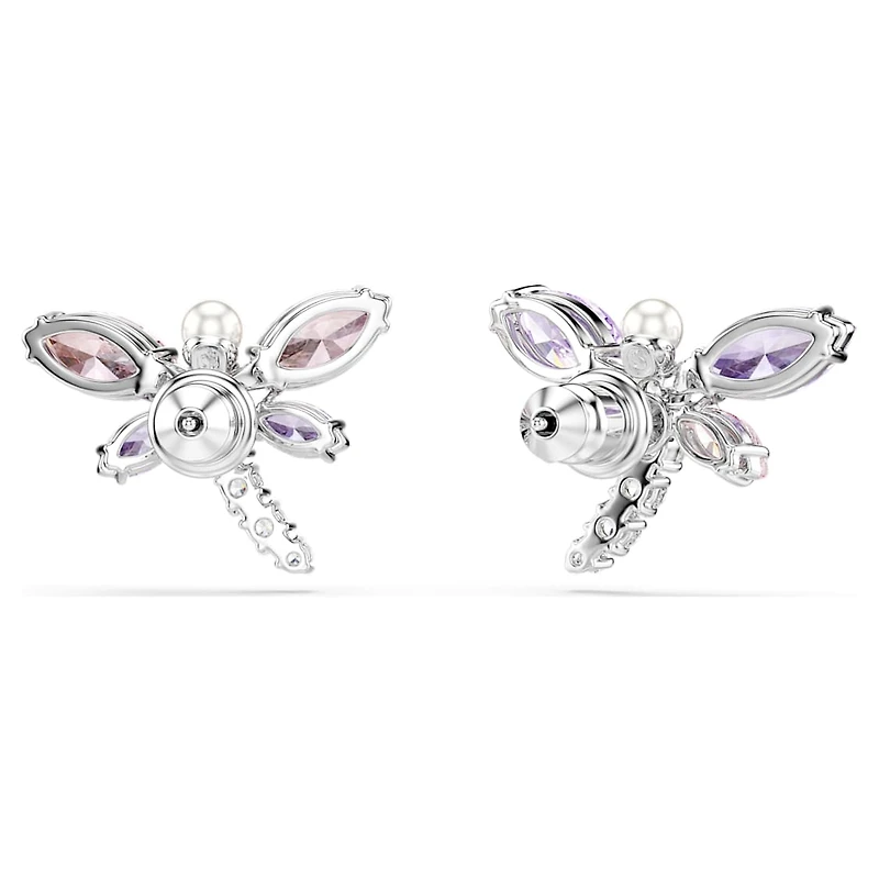 Ariana Grande x Swarovski stud earrings, Mixed cuts, Dragonfly, Multicoloured, Rhodium plated by SWAROVSKI
