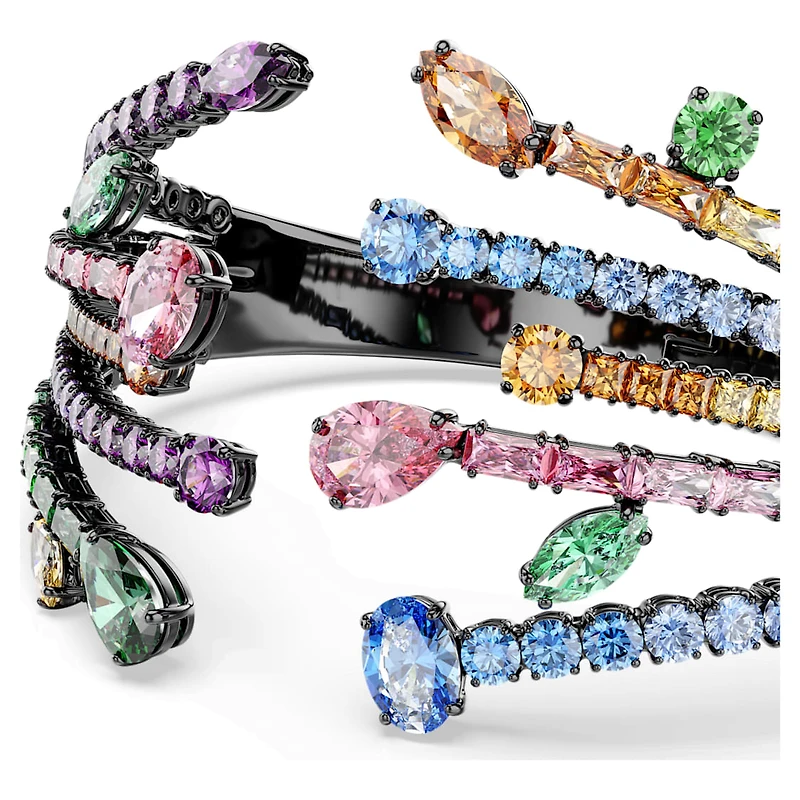 Matrix bangle, Mixed cuts, Bouquet, Multicoloured, Ruthenium plated by SWAROVSKI