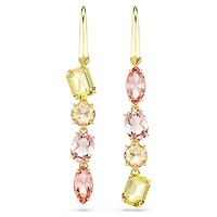 Gema drop earrings, Asymmetrical design, Mixed cuts, Pink, Gold-tone plated by SWAROVSKI