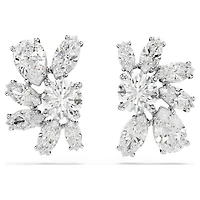 Mesmera stud earrings, Mixed cuts, Flower, White, Rhodium plated by SWAROVSKI