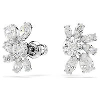 Mesmera stud earrings, Mixed cuts, Flower, White, Rhodium plated by SWAROVSKI