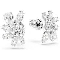 Mesmera stud earrings, Mixed cuts, Flower, White, Rhodium plated by SWAROVSKI