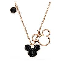 Mickey & Minnie pendant, Black, Rose gold-tone plated by SWAROVSKI