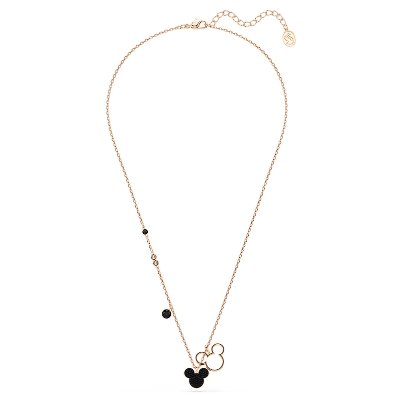 Mickey & Minnie pendant, Black, Rose gold-tone plated by SWAROVSKI