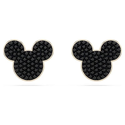 Mickey & Minnie stud earrings, Black, Rose gold-tone plated by SWAROVSKI