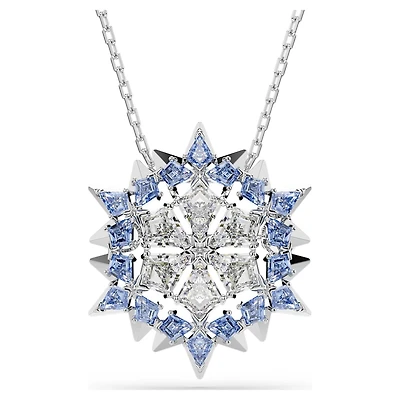Magic pendant and brooch, Snowflake, Blue, Rhodium plated by SWAROVSKI