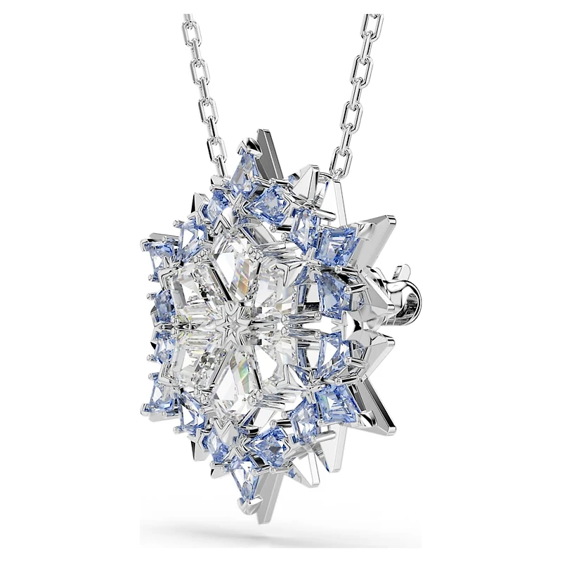 Magic pendant and brooch, Snowflake, Blue, Rhodium plated by SWAROVSKI