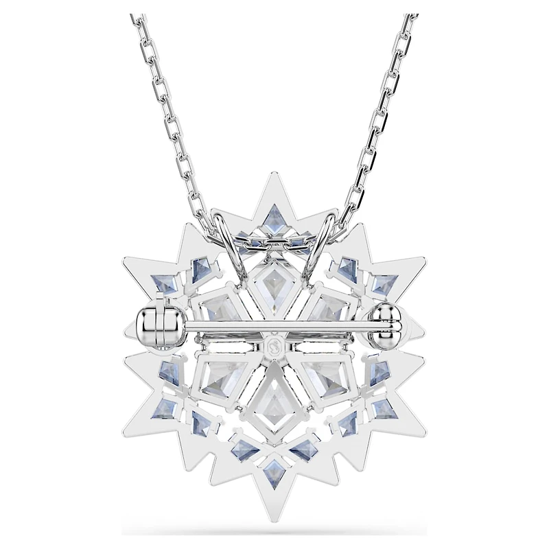 Magic pendant and brooch, Snowflake, Blue, Rhodium plated by SWAROVSKI