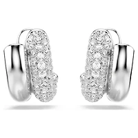 Dextera hoop earrings, Round cut, Mini, White, Rhodium plated by SWAROVSKI