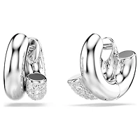 Dextera hoop earrings, Round cut, Mini, White, Rhodium plated by SWAROVSKI