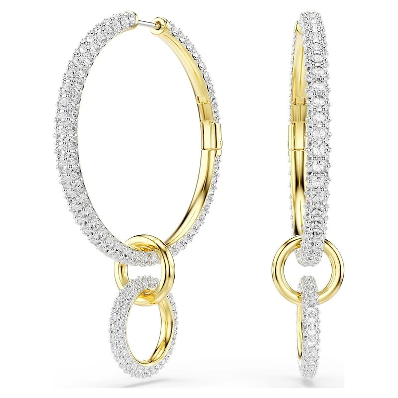 Dextera hoop earrings, Round cut, White, Gold-tone plated by SWAROVSKI