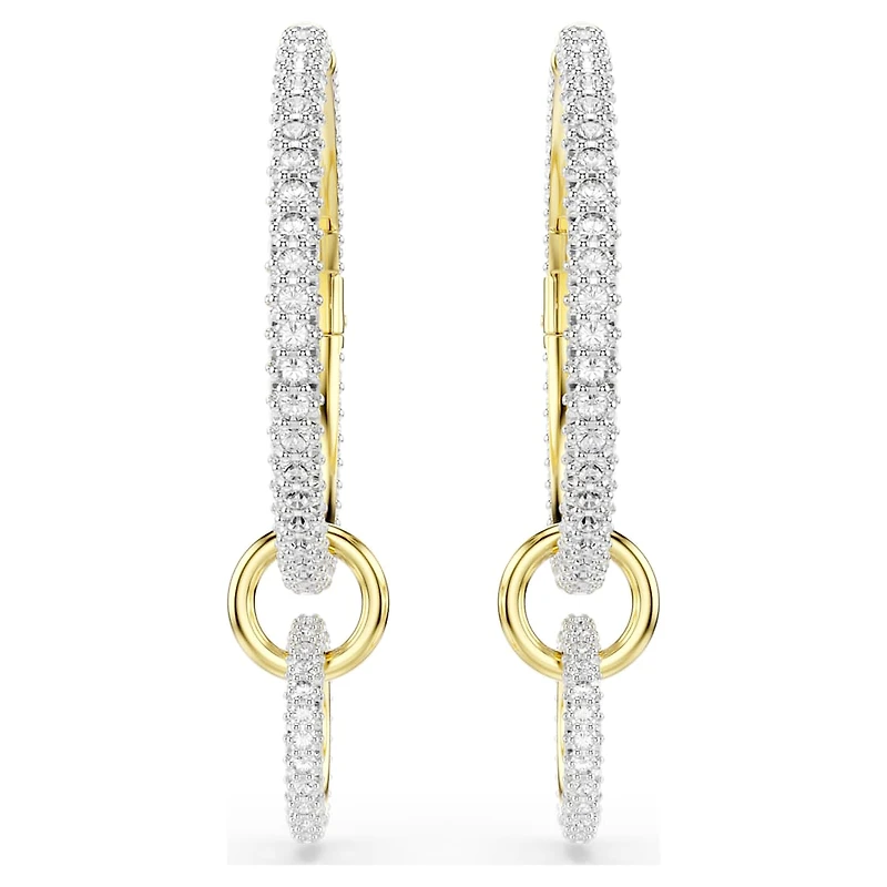 Dextera hoop earrings, Round cut, White, Gold-tone plated by SWAROVSKI