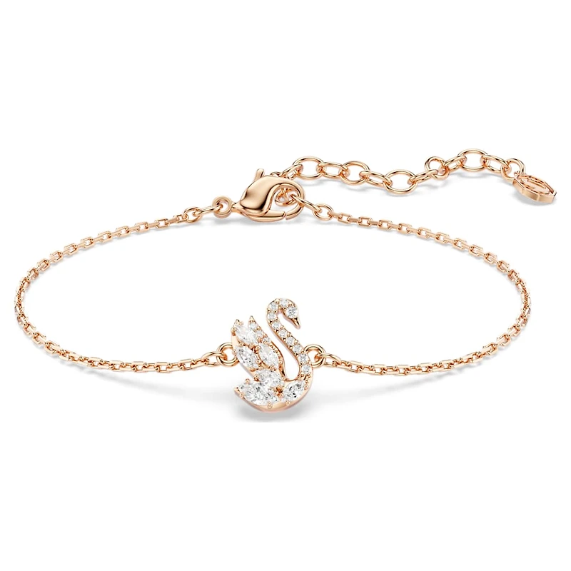 Swan bracelet, Mixed cuts, Swan, White, Rose gold-tone plated by SWAROVSKI