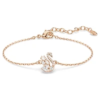 Swan bracelet, Mixed cuts, Swan, White, Rose gold-tone plated by SWAROVSKI