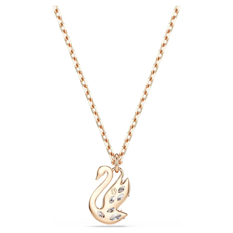 Swan pendant, Mixed cuts, Swan, White, Rose gold-tone plated by SWAROVSKI