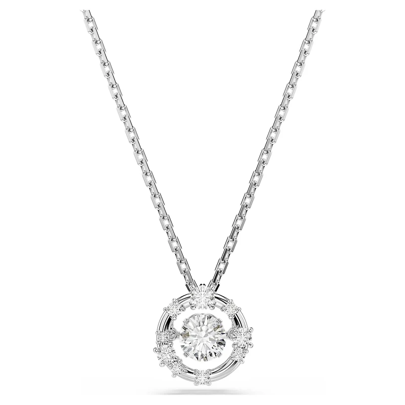Constella pendant, Round cut, Dancing stone, White, Rhodium plated by SWAROVSKI