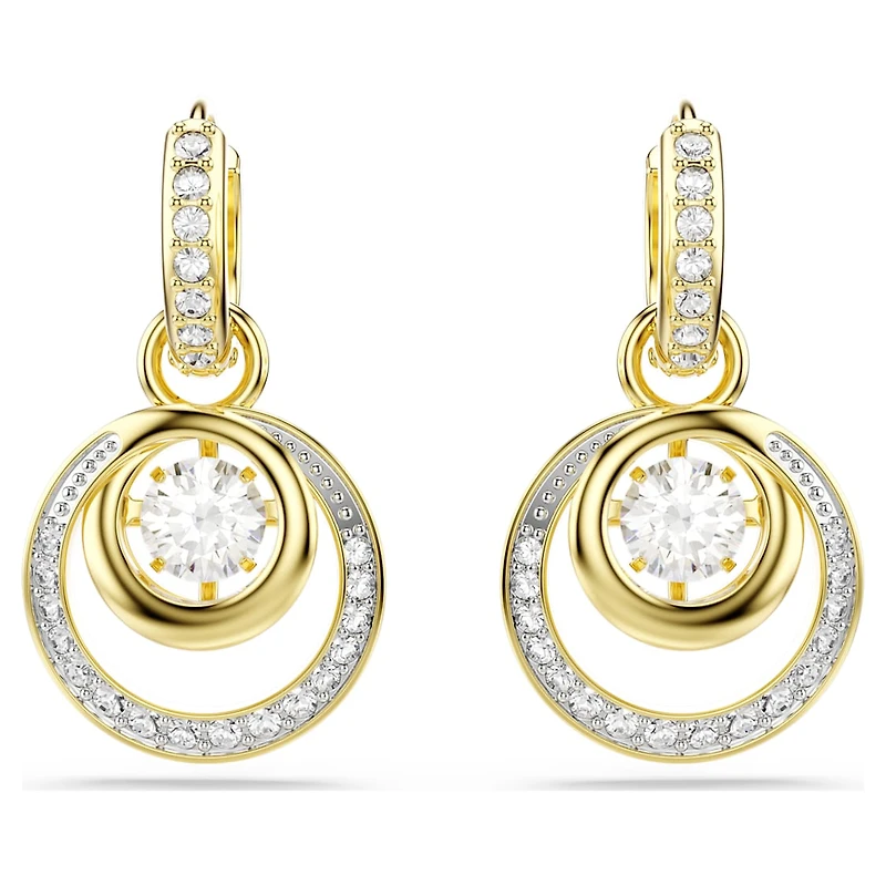 Hyperbola drop earrings, Round cut, White, Gold-tone plated by SWAROVSKI