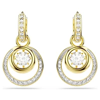 Hyperbola drop earrings, Round cut, White, Gold-tone plated by SWAROVSKI