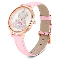 Teddy watch, Swiss Made, Leather strap, Pink, Rose gold-tone finish by SWAROVSKI