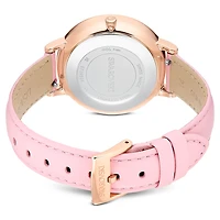 Teddy watch, Swiss Made, Leather strap, Pink, Rose gold-tone finish by SWAROVSKI