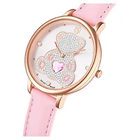 Teddy watch, Swiss Made, Leather strap, Pink, Rose gold-tone finish by SWAROVSKI