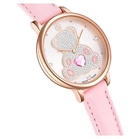 Teddy watch, Swiss Made, Leather strap, Pink, Rose gold-tone finish by SWAROVSKI