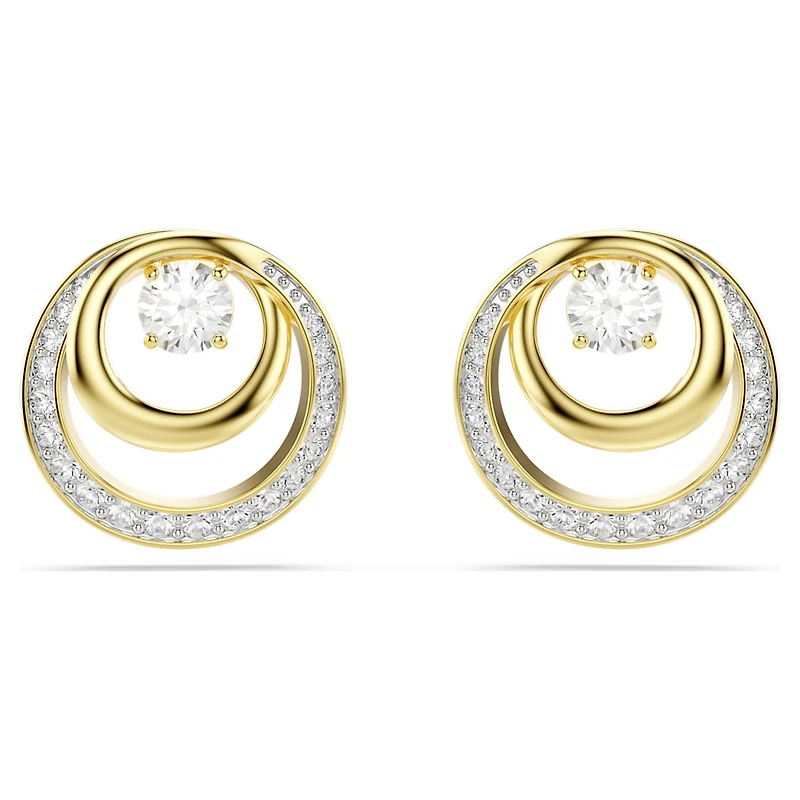 Hyperbola stud earrings, Round cut, White, Gold-tone plated by SWAROVSKI