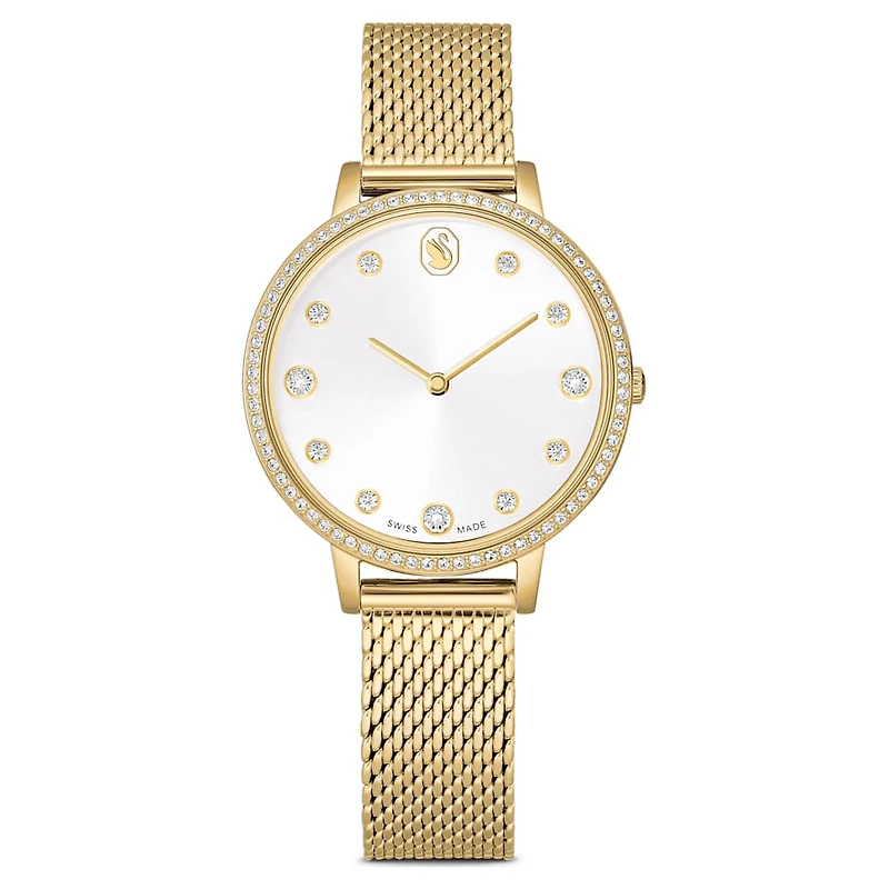 Clarica watch, Swiss Made, Metal bracelet, Gold tone, Gold-tone finish by SWAROVSKI