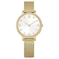 Clarica watch, Swiss Made, Metal bracelet, Gold tone, Gold-tone finish by SWAROVSKI