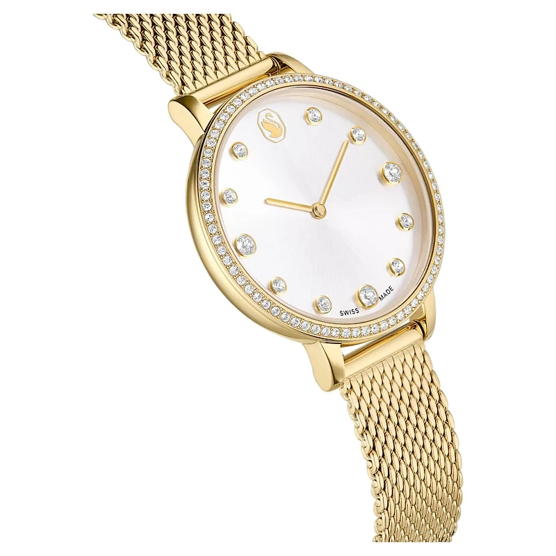 Clarica watch, Swiss Made, Metal bracelet, Gold tone, Gold-tone finish by SWAROVSKI