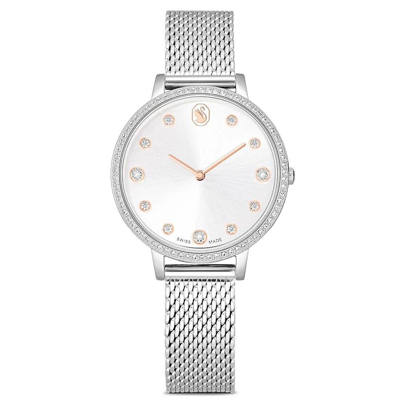 Clarica watch, Swiss Made, Metal bracelet, Silver Tone, Stainless steel by SWAROVSKI