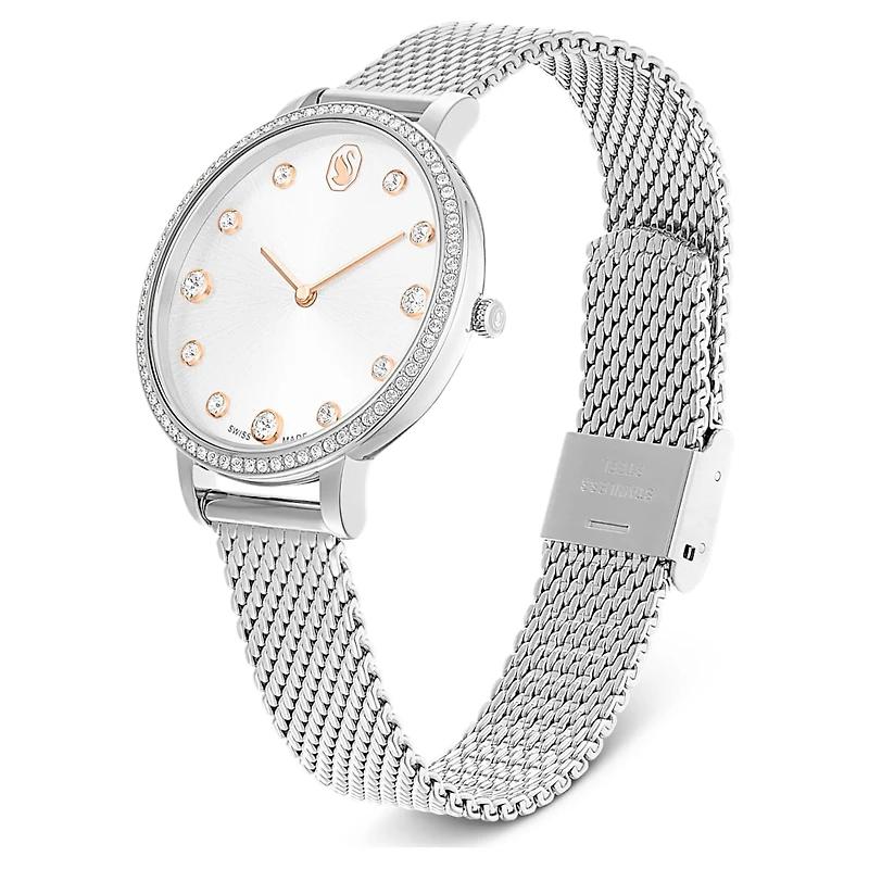 Clarica watch, Swiss Made, Metal bracelet, Silver Tone, Stainless steel by SWAROVSKI