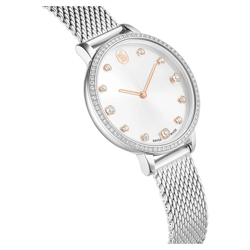 Clarica watch, Swiss Made, Metal bracelet, Silver tone, Stainless steel by SWAROVSKI