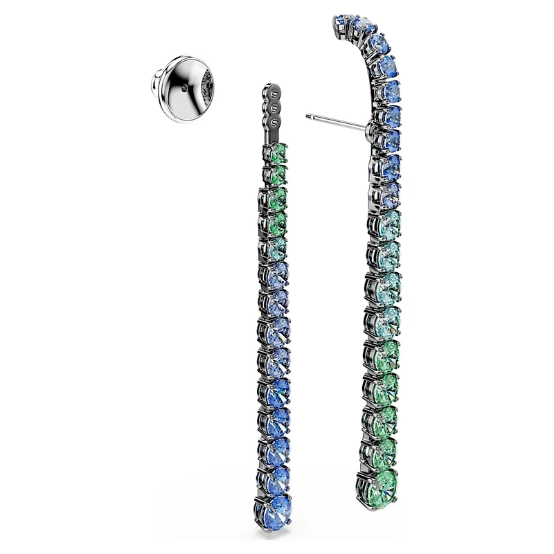 Matrix drop earrings, Gradient of round cuts, Multicoloured, Ruthenium plated by SWAROVSKI