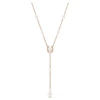 Symbolica Y necklace, Crystal pearl, Pavé, Horse shoe, White, Rose gold-tone plated by SWAROVSKI