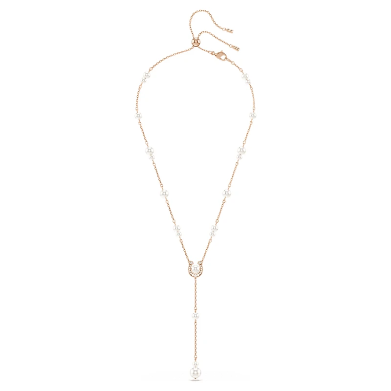 Symbolica Y necklace, Crystal pearl, Pavé, Horse shoe, White, Rose gold-tone plated by SWAROVSKI