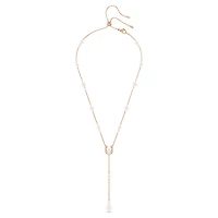 Symbolica Y necklace, Crystal pearl, Pavé, Horse shoe, White, Rose gold-tone plated by SWAROVSKI