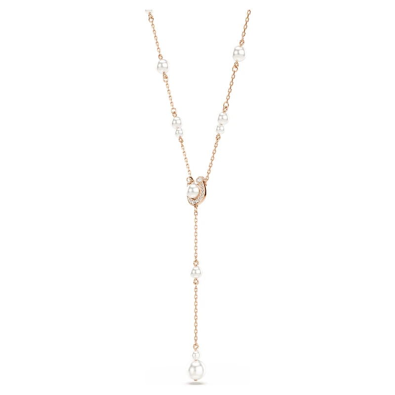 Symbolica Y necklace, Crystal pearl, Pavé, Horse shoe, White, Rose gold-tone plated by SWAROVSKI