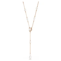 Symbolica Y necklace, Crystal pearl, Pavé, Horseshoe, White, Rose gold-tone plated by SWAROVSKI
