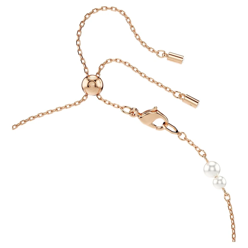 Symbolica Y necklace, Crystal pearl, Pavé, Horse shoe, White, Rose gold-tone plated by SWAROVSKI