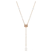 Symbolica Y necklace, Crystal pearl, Pavé, Horse shoe, White, Rose gold-tone plated by SWAROVSKI