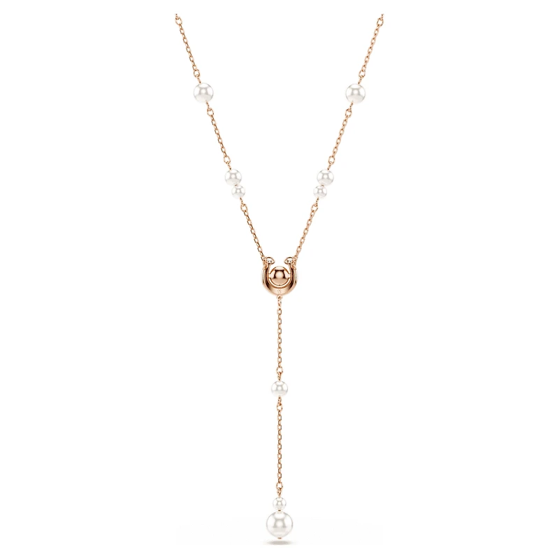 Symbolica Y necklace, Crystal pearl, Pavé, Horseshoe, White, Rose gold-tone plated by SWAROVSKI