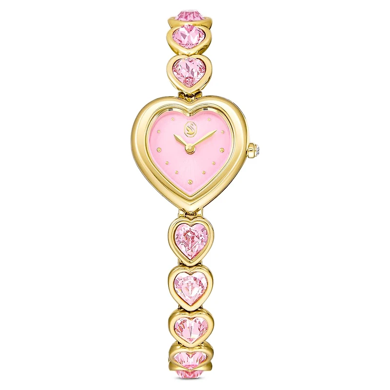 Idyllia Heart watch, Crystal bracelet, Pink, Gold-tone finish by SWAROVSKI